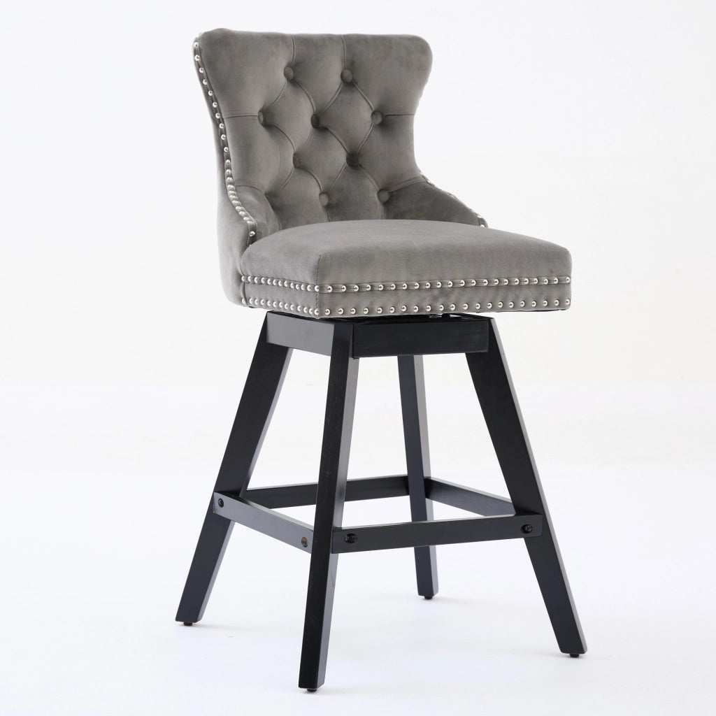Sgabelli da Bar Girevoli in Velluto ¨C MINIMAL ¨C Grigio, Gambe in Legno, Set 2 Pezzi