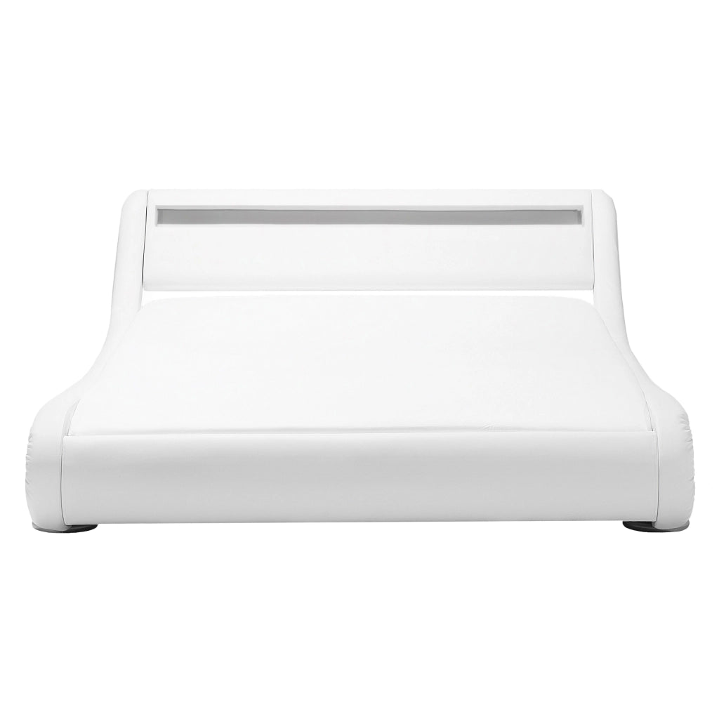 Piattaforma Letto ad acqua in ecopelle bianca 140 cm 6 matrimoniale con accessori per materassi Testiera illuminata a LED