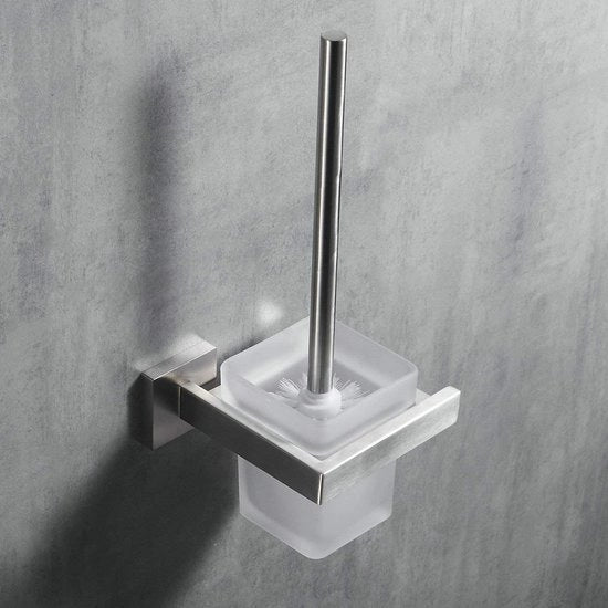 Set di spazzole per il bagno, spazzola per il bagno e supporto con supporto in acciaio inox sbollentato, installazione a parete, finitura opaca