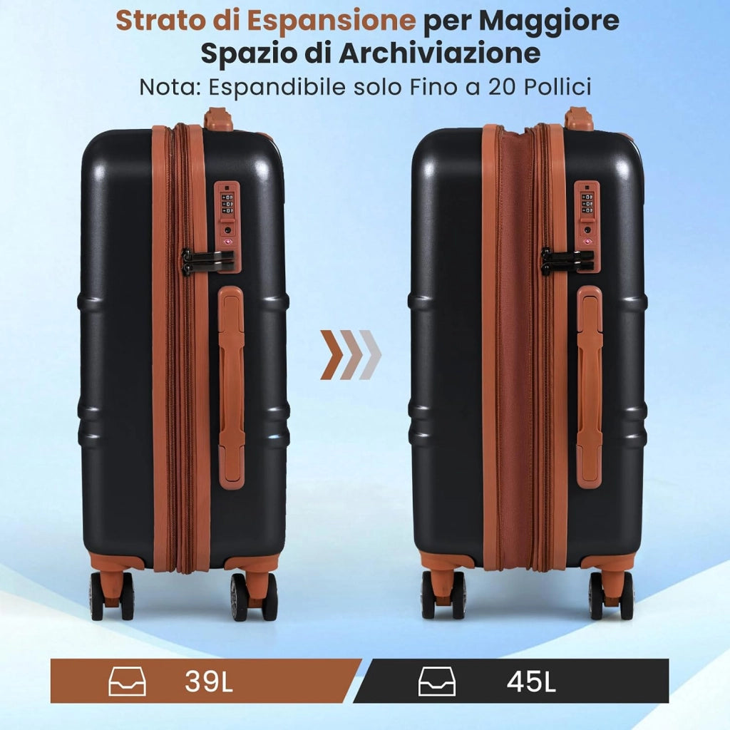 Set di Valigie Rigide 3 Pezzi, Set Valigia da Viaggio in ABS con TSA Lucchetto, Manico Telescopico in Alluminio e Ruote Piroettanti, 20", 24", 28" (Nero)