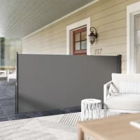 Paravento Laterale Doppio Retrattile 3 x 1.4 m, in Alluminio e Poliestere Anti-UV ad Alta Densità 180 g/m², Grigio Scuro