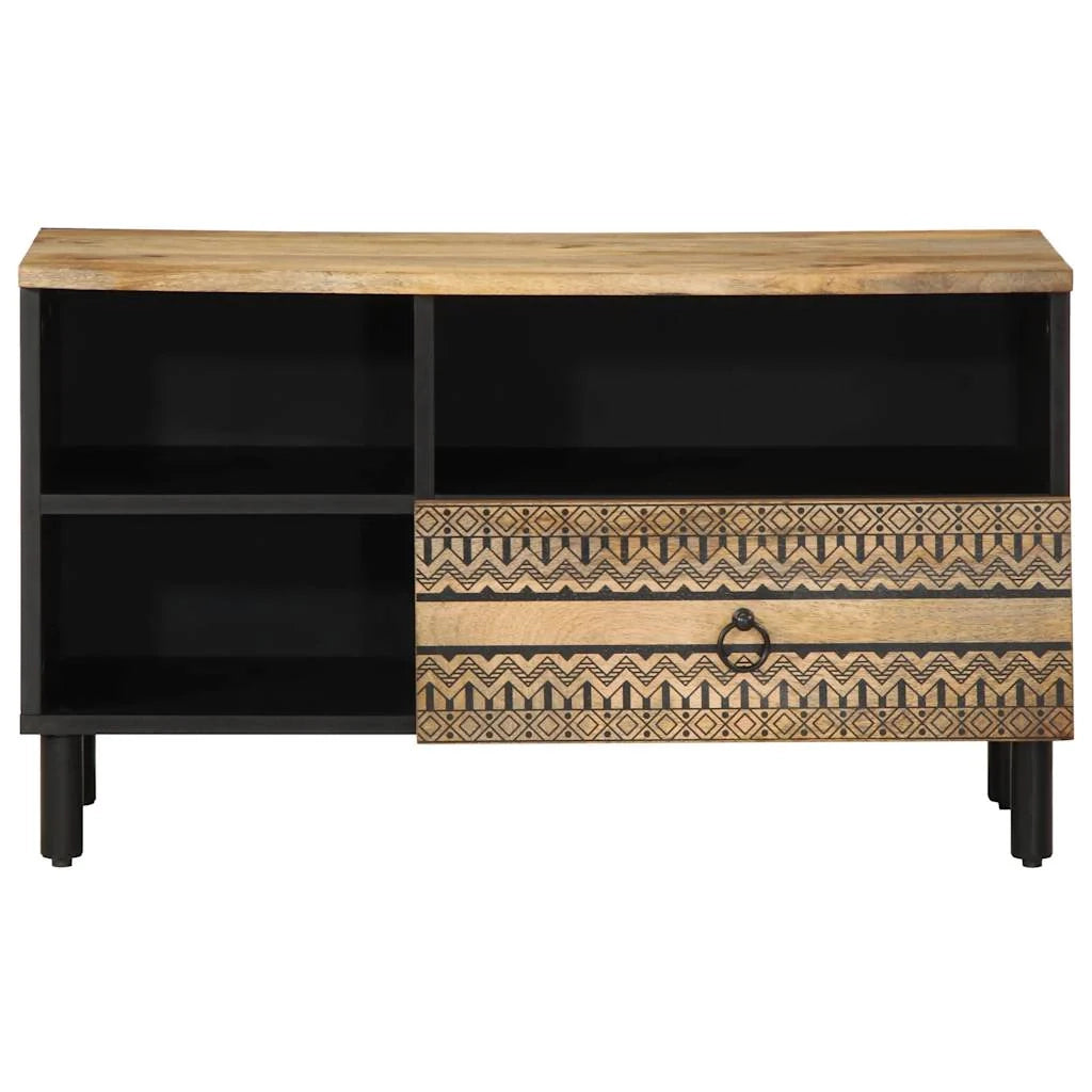 Mobile TV industriale con contenitore 80 x 33,5 x 46 cm legno massello nero 02_0057836
