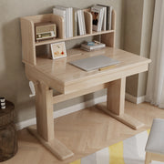 Scrivania per bambini con altezza regolabile e piano inclinabile con vani aperti in legno naturale 92,2 × 60 × 89 cm