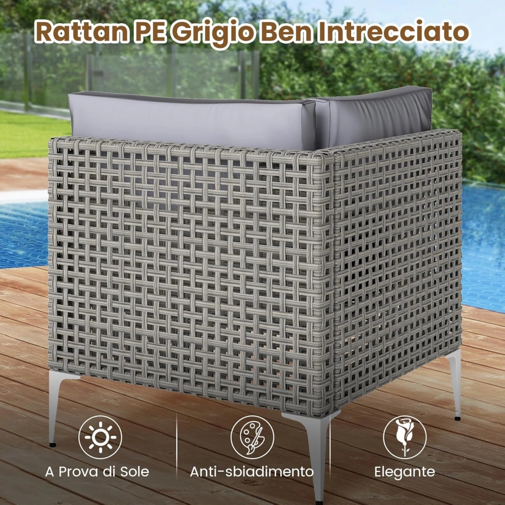 Tavolino e 2 Sedie da Giardino, Set da Conversazione in Rattan con Cuscini e Tavolino in Vetro Temperato, Set da Bistrò per Veranda, Balcone e Cortile (Modello 1,3 pezzi)