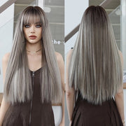 Parrucca sintetica donna, alta densità e capelli di pony, colore grigio scuro, 26 pollici