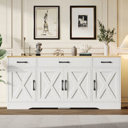 Credenza con 3 cassetti e 4 ante; ripiani interni; per soggiorno e ingresso; in MDF; bianco; 160 × 37 × 75 cm