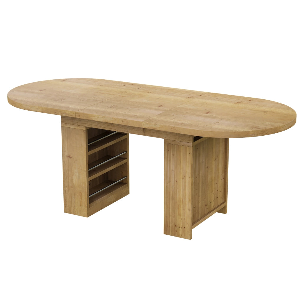 Tavolo da pranzo ovale allungabile 150-200x90 cm per 6-8 persone; piano 2;4 cm con vani portaoggetti; MDF effetto rovere