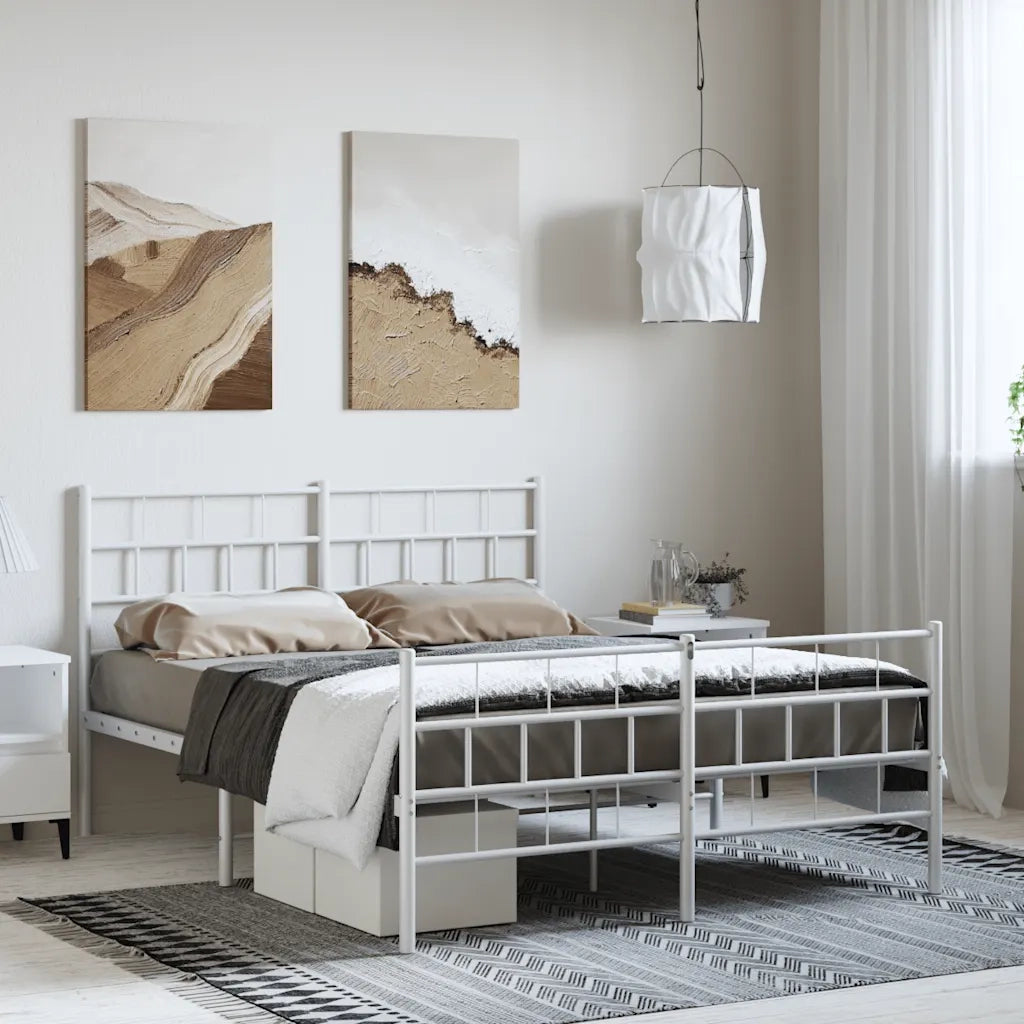Giroletto con Testiera e Pediera Metallo Bianco 150x200 cm 355728
