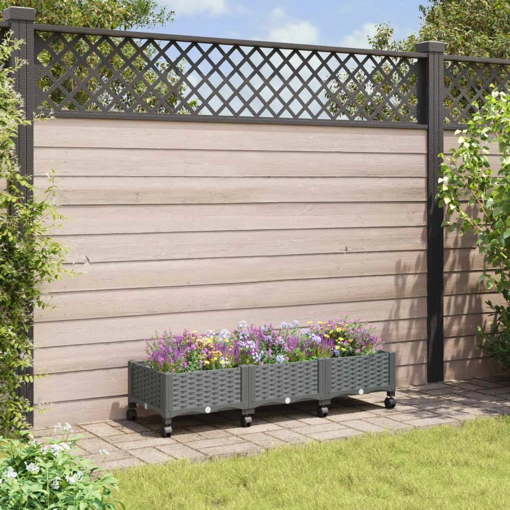 Vaso da Giardino con Ruote Grigio Chiaro 120 x 40 x 33 cm PP 3423044