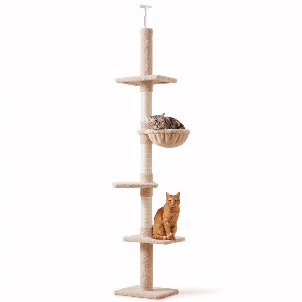 Albero Tiragraffi a Soffitto con Amaca e Altezza Regolabile ¨C zephmum ¨C 40x34x230-260cm Beige