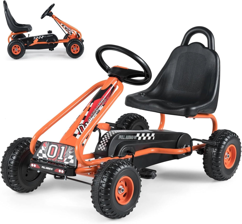Go Kart a Pedali per Bambini, Macchina per Bambini con Sedili Regolabili in 2 Posizioni e 4 Ruote Antisdrucciolo, Carico 30 kg, per 3 Anni + (Blu, 92 X 50 X 53 CM)