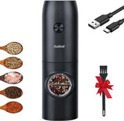 Molinello elettrico per sale e pepe con luce LED ricaricabile tramite USB - regolazione del grado di macinazione - da fine a grosso - setaccio (nero)