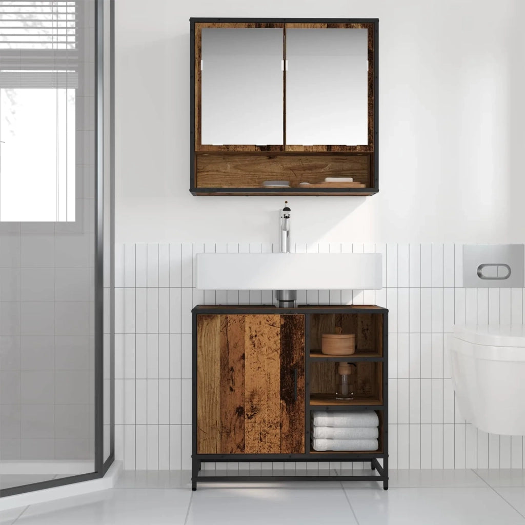 Set di mobili per il bagno con cassetto 2 pcs Legno vecchio 3402554