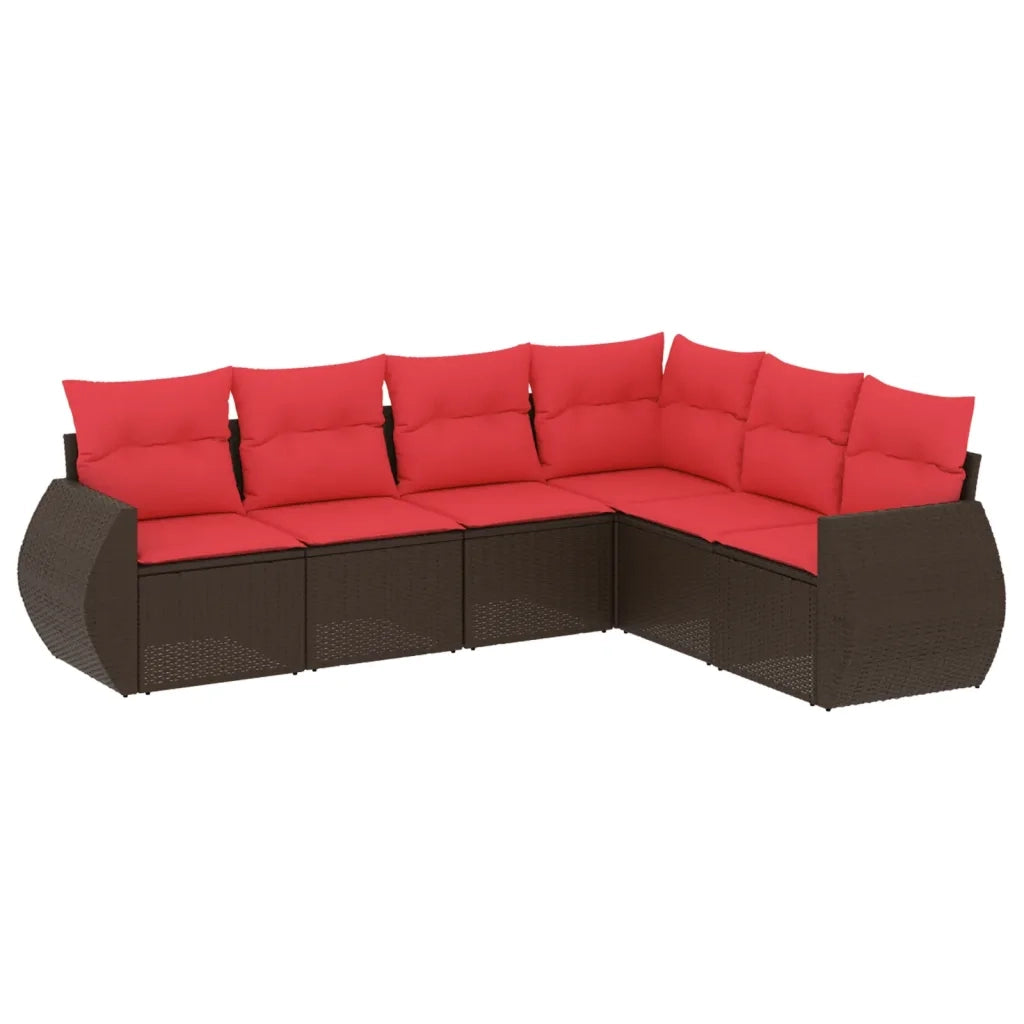 Set Divani da Giardino 6 pz con Cuscini Marrone in Polyrattan 3221413