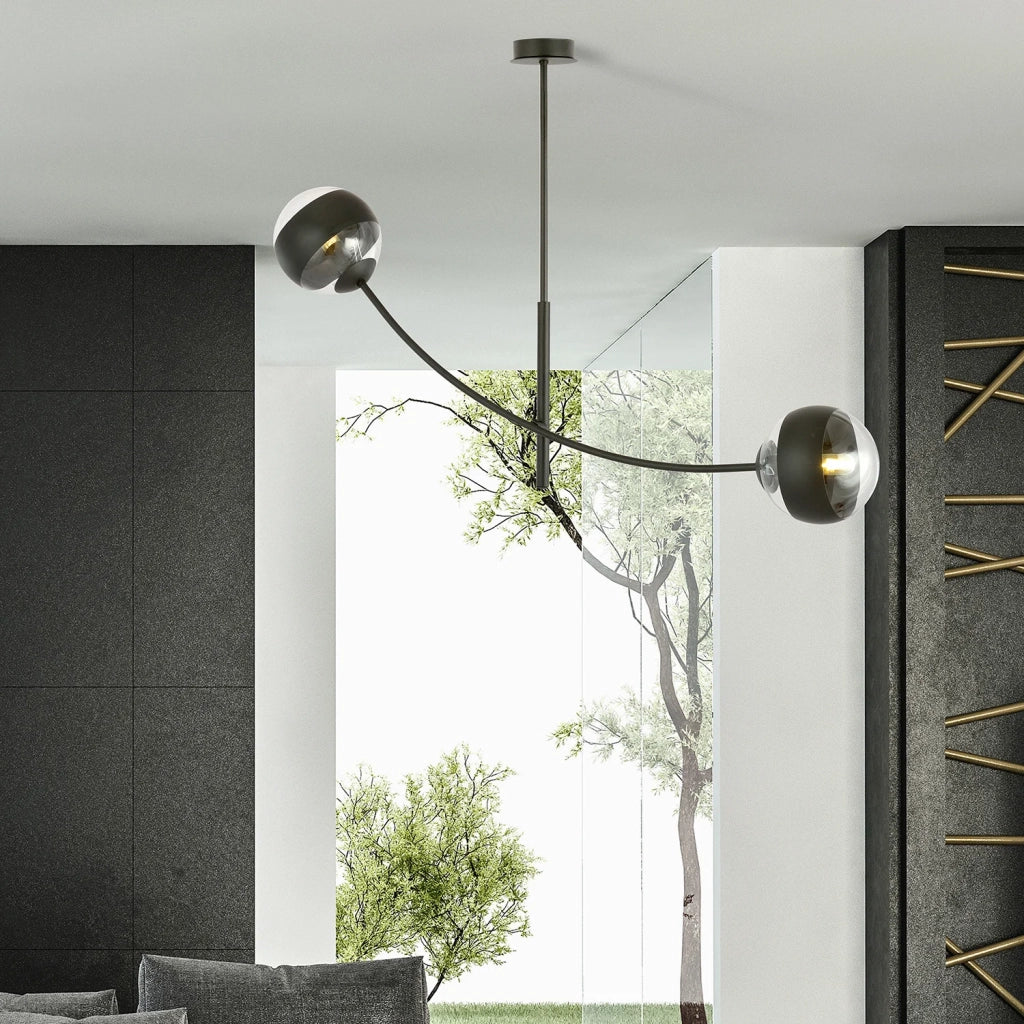 Plafoniera Contemporaneo Oceano Acciaio Nero 2 Luci E14 Ip20