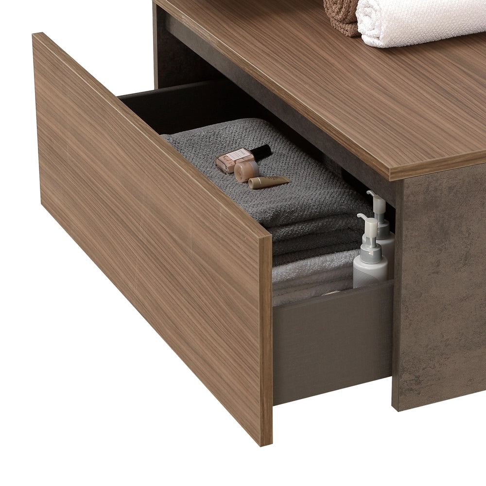 Mobile bagno sospeso 80 cm noce canaletto con lavabo sospeso e specchio - Numa