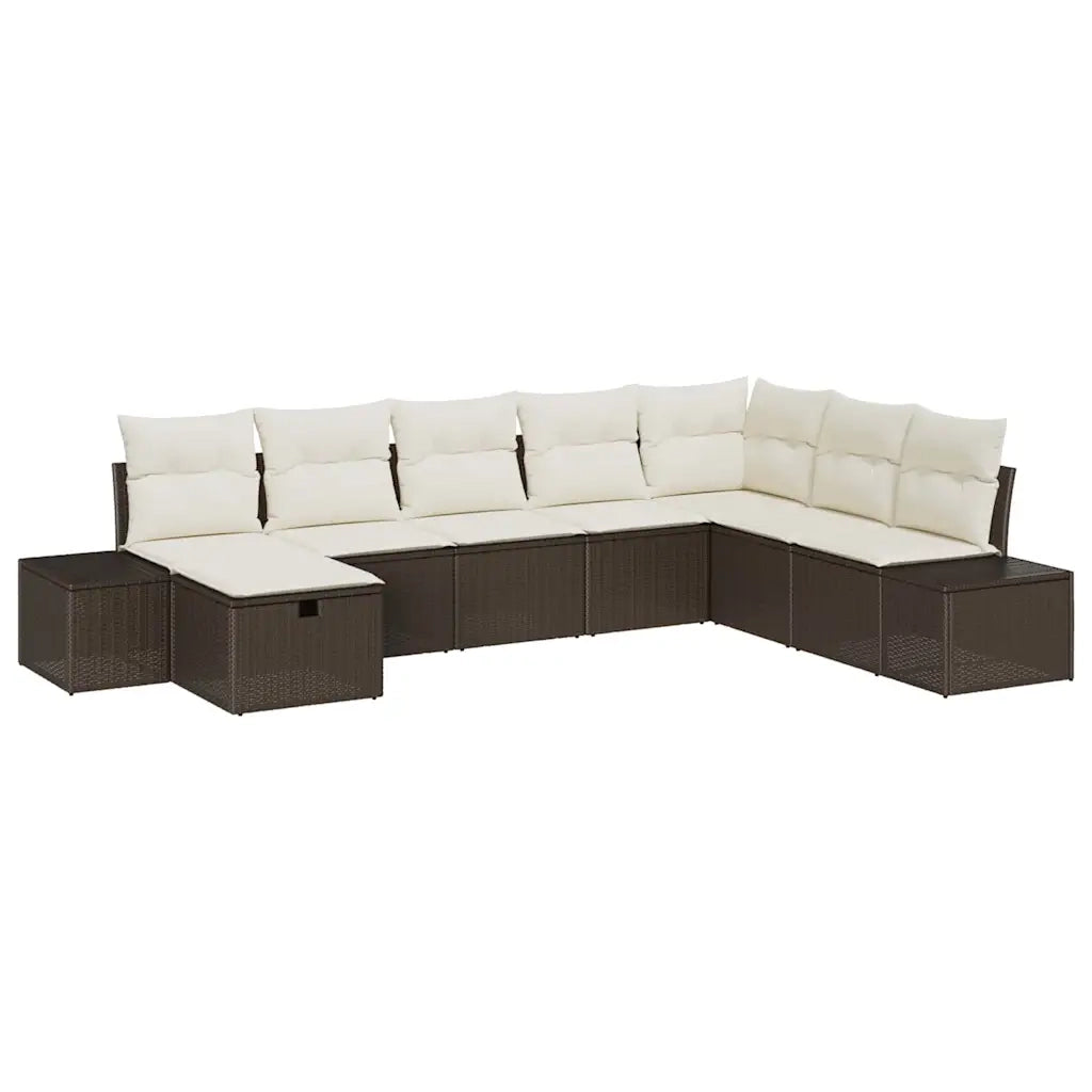 Set Divano da Giardino con cuscino 8 pcs Marrone Poly Rattan