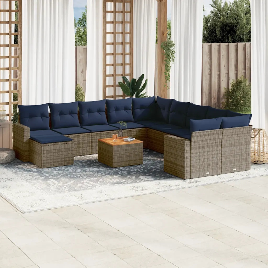 Set Divani da Giardino 14 pz con Cuscini Grigio in Polyrattan 3256754