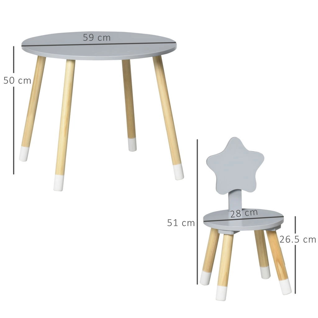 SET TAVOLO CON 2 SEDIE PER BAMBINI IN LEGNO ETÀ DA 18 MESI A 4 ANNI GRIGIO