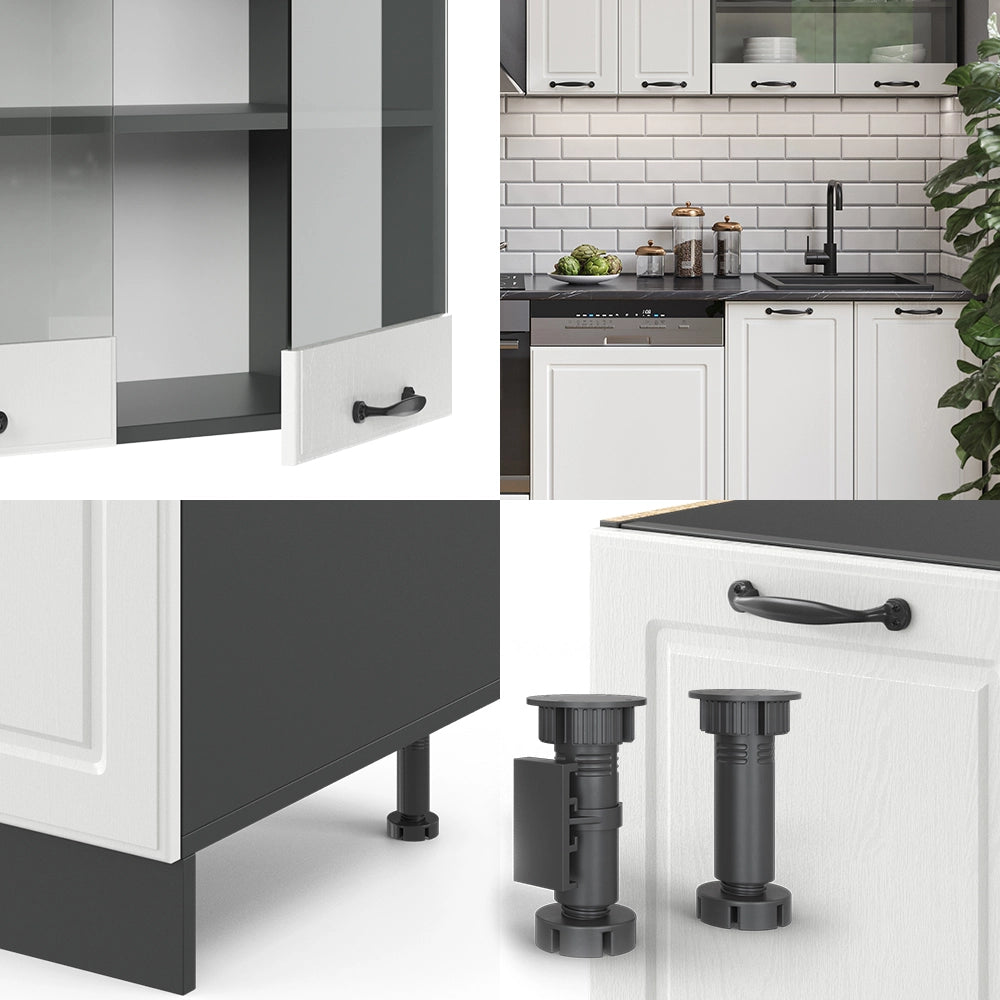 Cucina componibile R-Line Bianco rustico/Antracite 300 cm senza piano di lavoro Vicco
