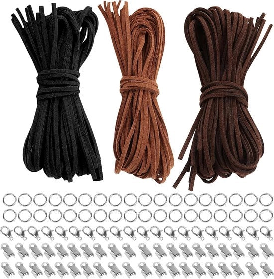 Banda in lana di lino 3 colori 10 m x 3 mm - collane e collari DIY - lana di suède - corda con chiusura - gioielli artigianali