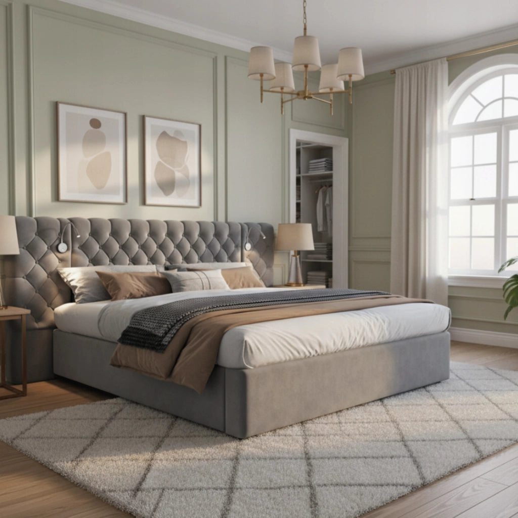 Letto imbottito 180x200 - Xylo - Grigio velluto LED