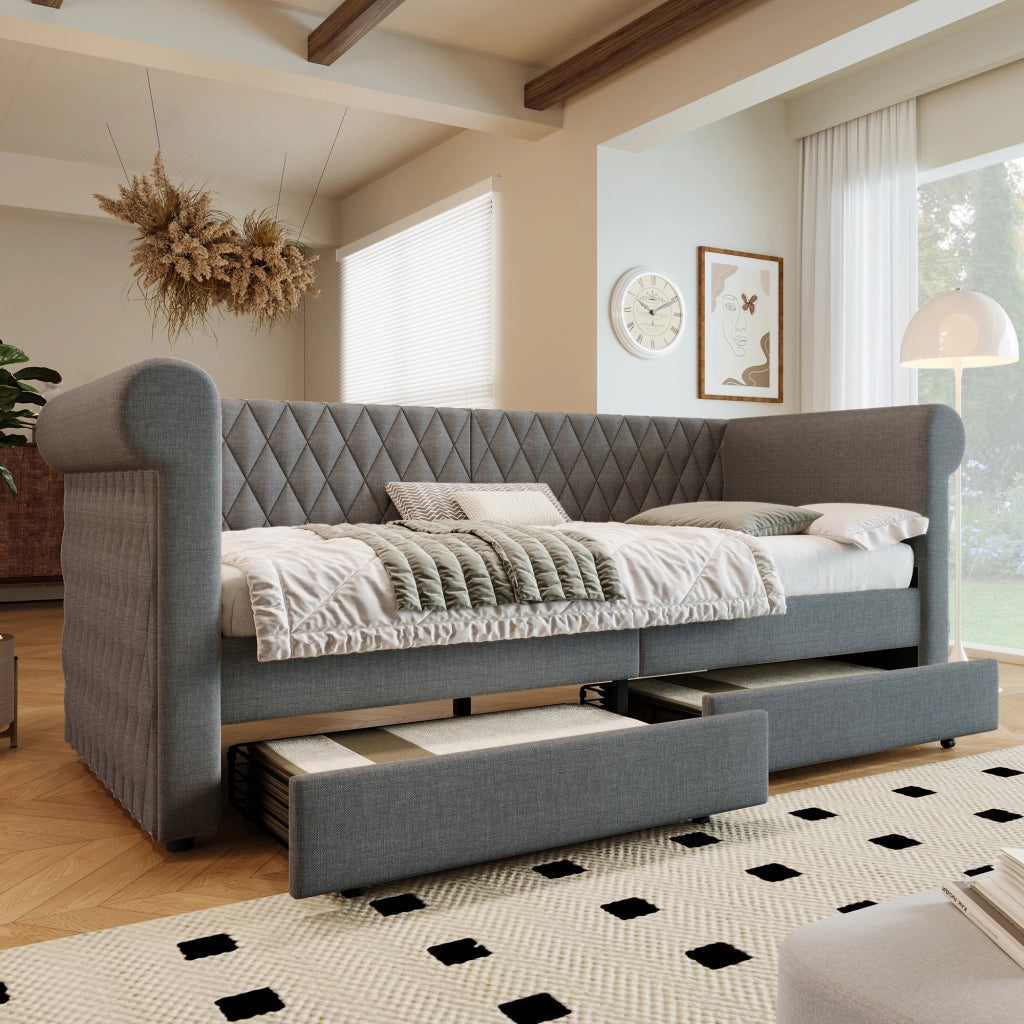 letto imbottito lino grigio 90 x 200 cm