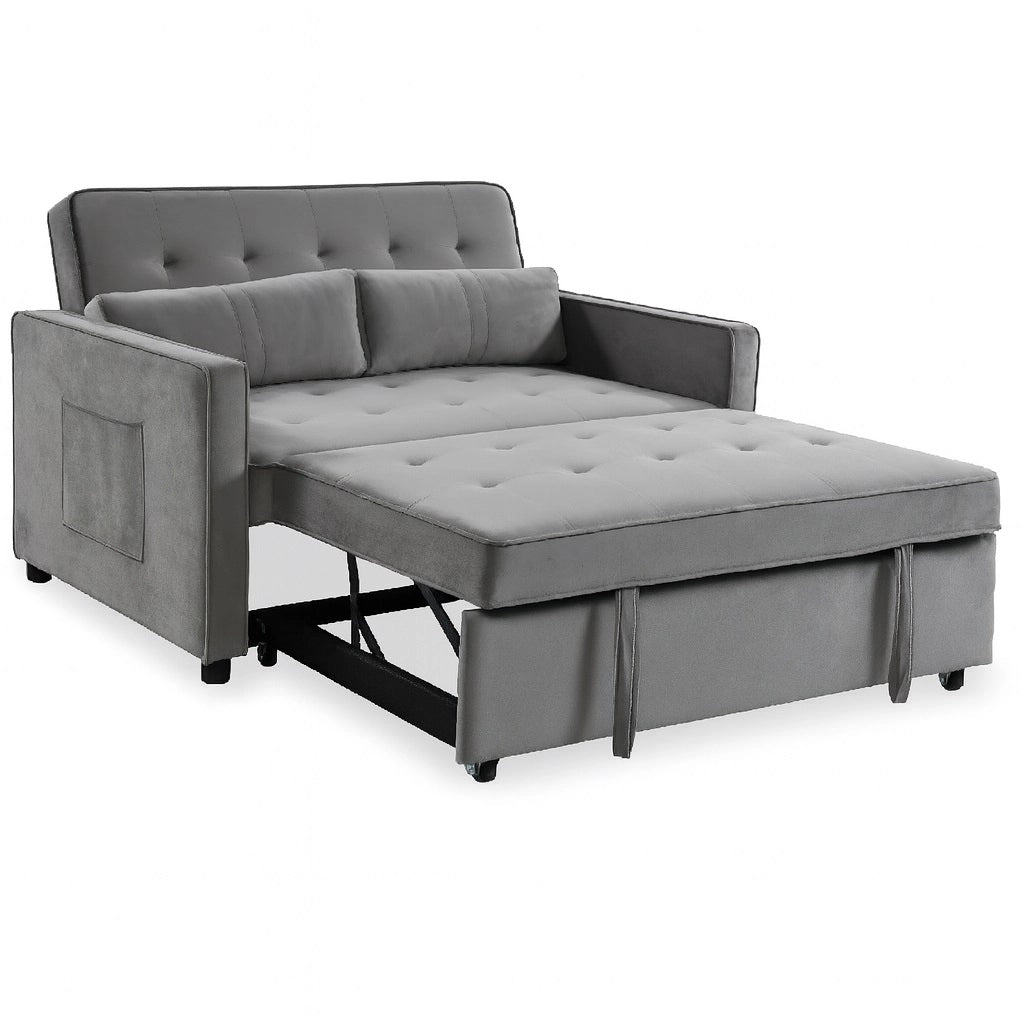 Divano Letto 2 Posti in Velluto Soft con Letto Estraibile e Struttura Rinforzata Grigio