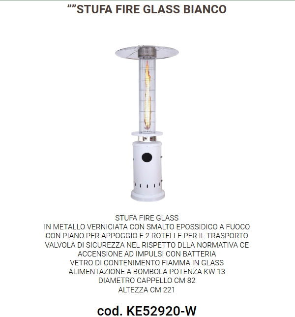 Ke grill ke52920/w stufa fire glass fungo per esterni colore bianco gas bombola trasportabile potenza 13 kw  20mq