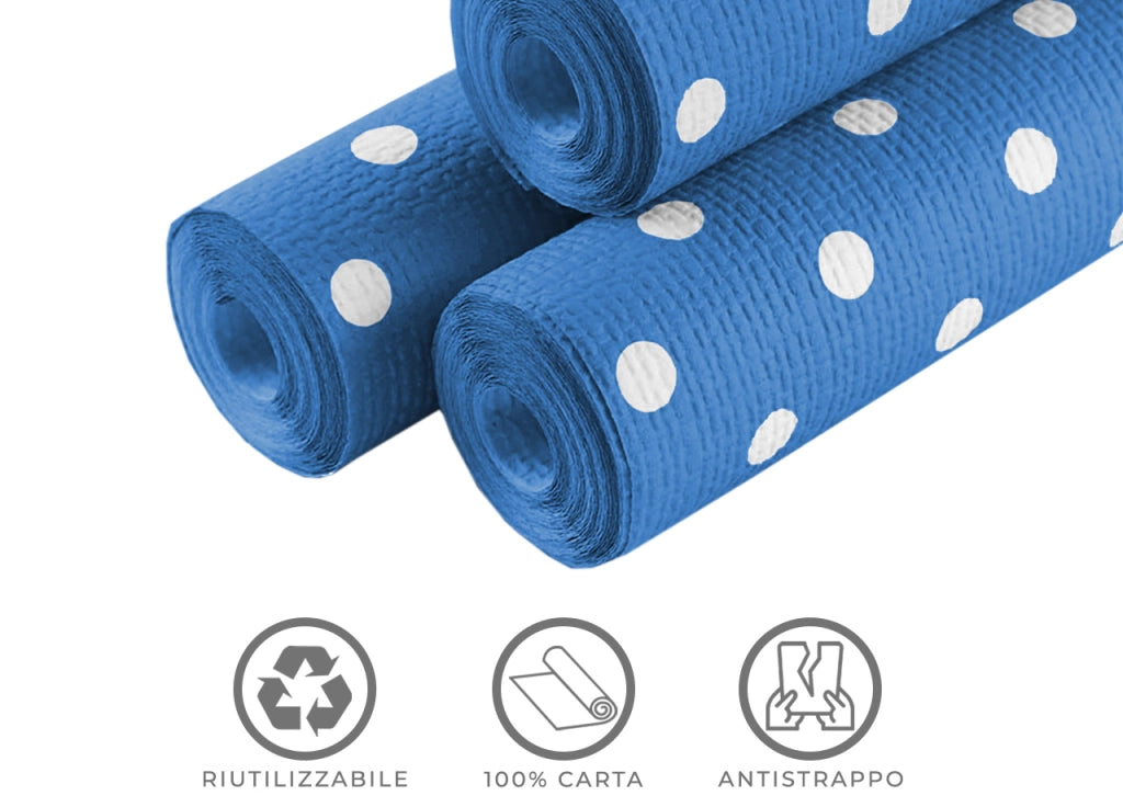 Rotolo Tovaglia A Pois Per Feste Antistrappo 100% Carta Made Italy 5mtx1,20mt - 5 Metri - Blu