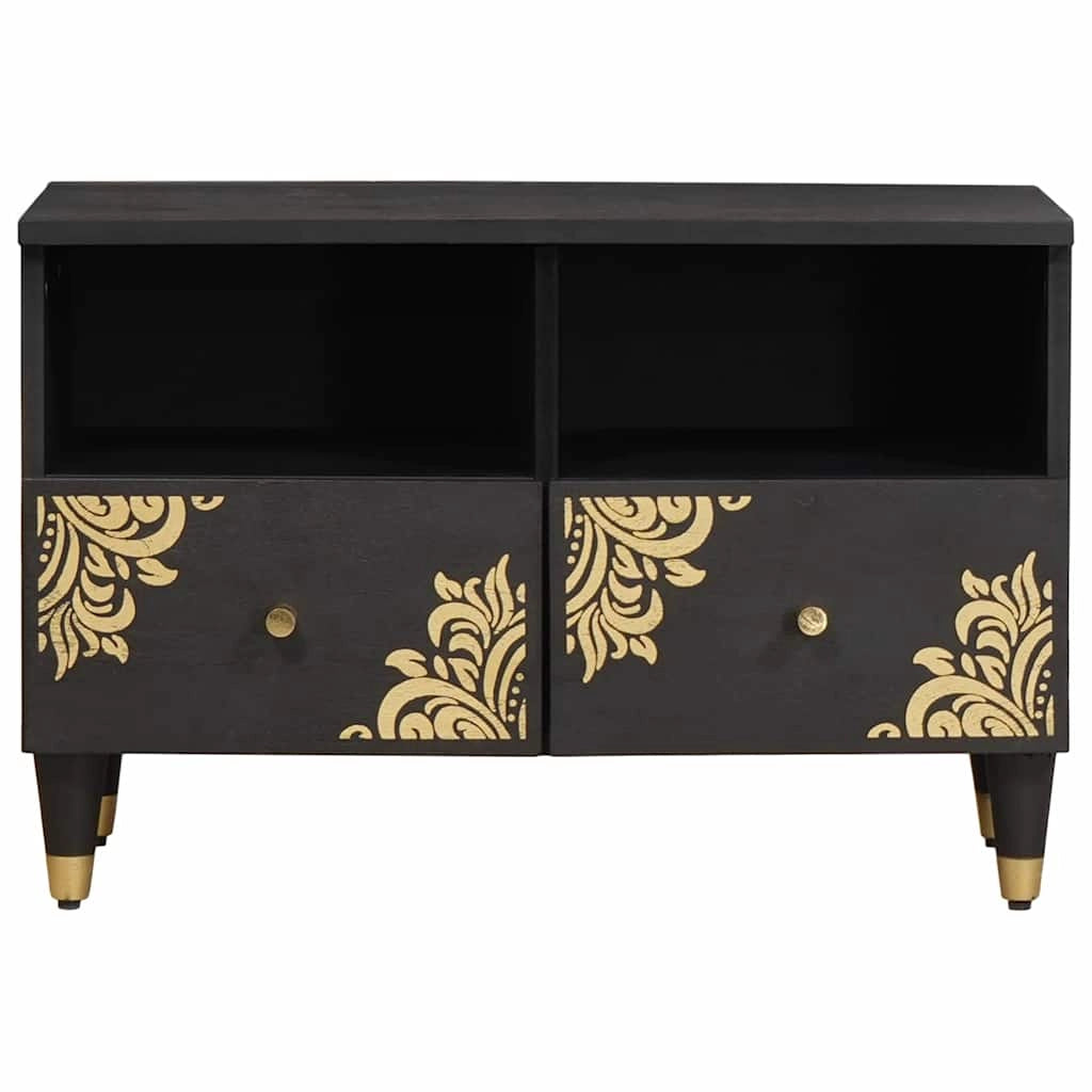 Mobile porta TV rettangolare con pratico contenitore 70 x 33 x 46 cm stile contemporaneo legno massello di mango nero 02_0057890