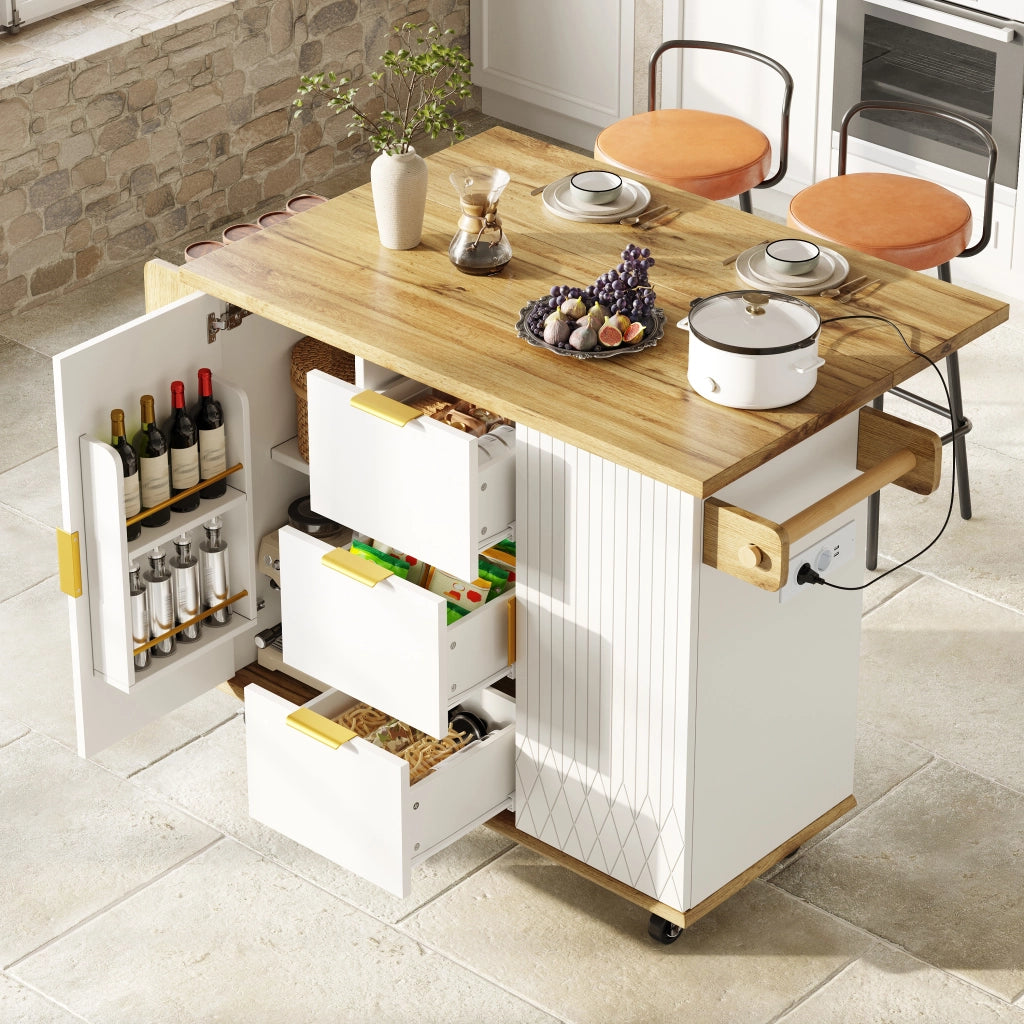 CARRELLO DA CUCINA 134x46/74x88 cm Bianco MDF/Metallo con prese USB