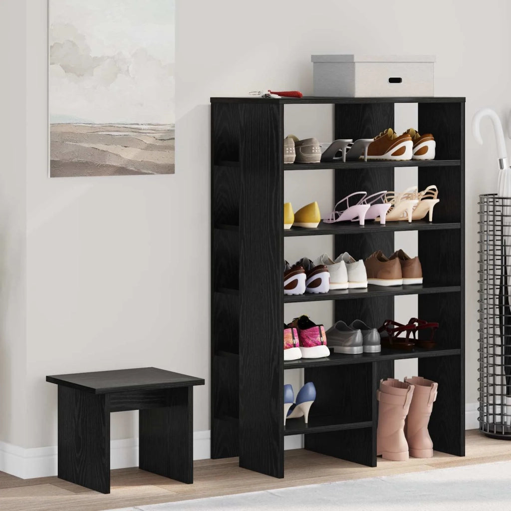 Mobile per scarpe 2 pz-Set di 2 Scarpiera Rovere Nero Legno multistrato