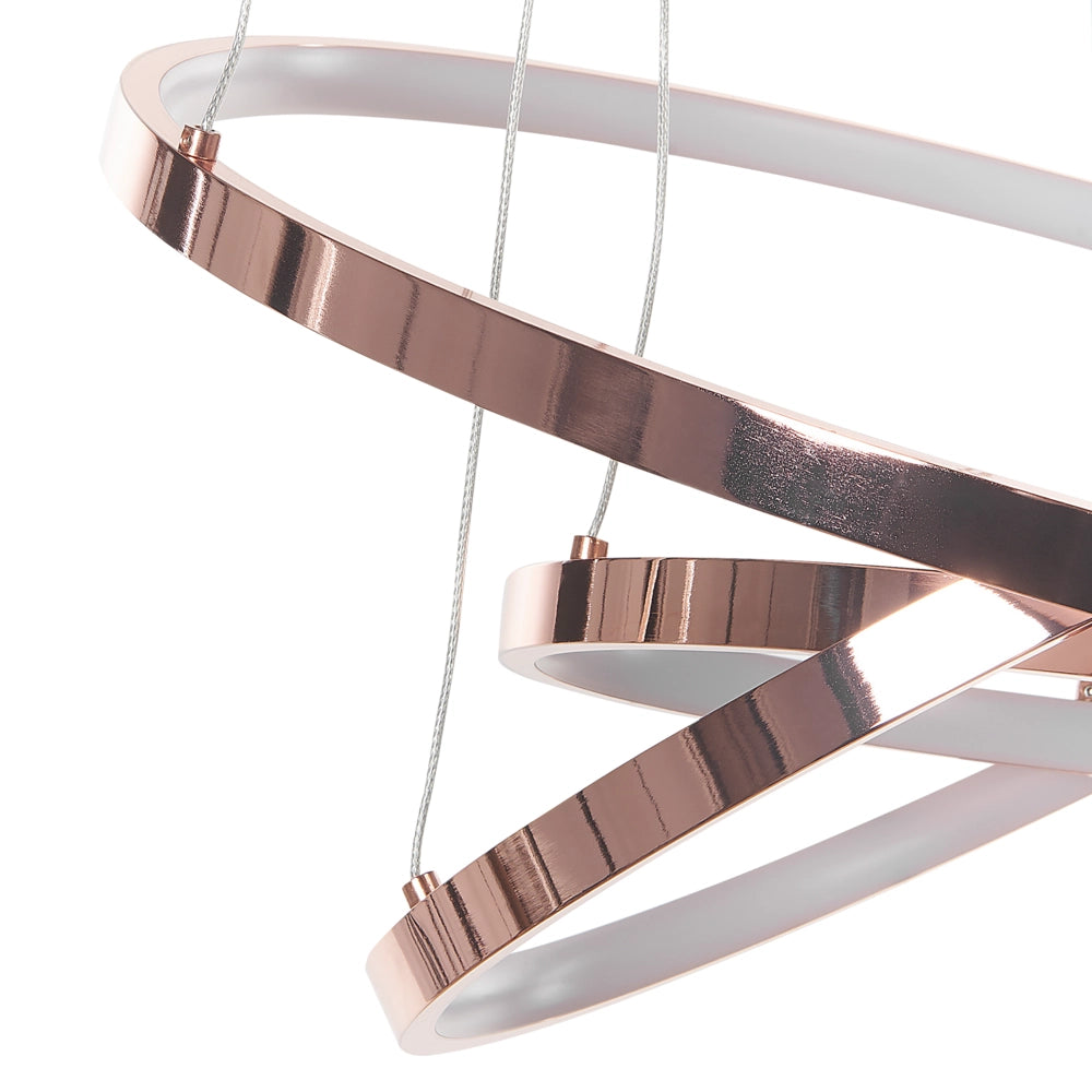 Lampada a Sospensione Moderna Illuminazione Integrata LED 3 Anelli Rotondi Oro Rosa