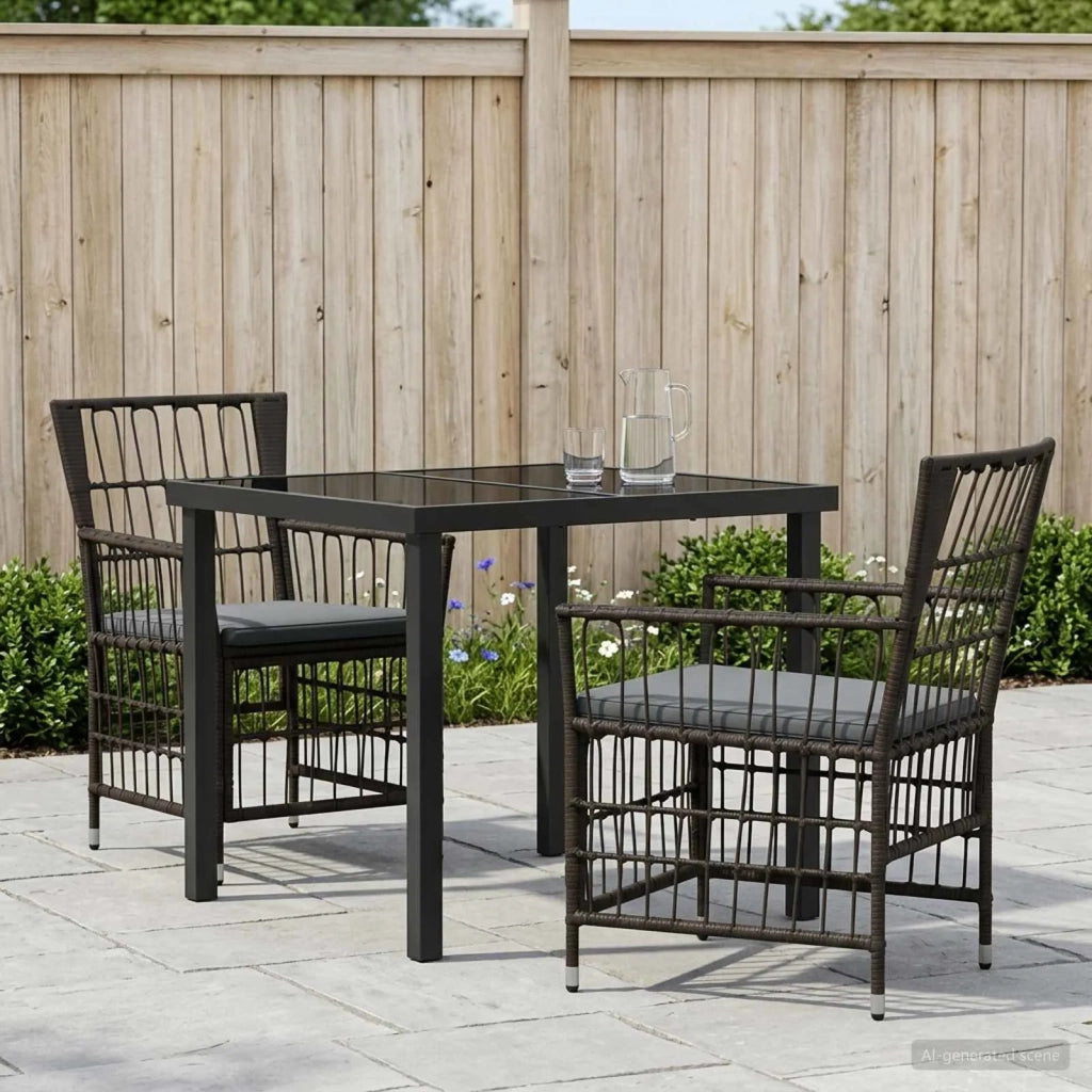 Set da pranzo per esterni 3 pz Nero polyrattan 3448911