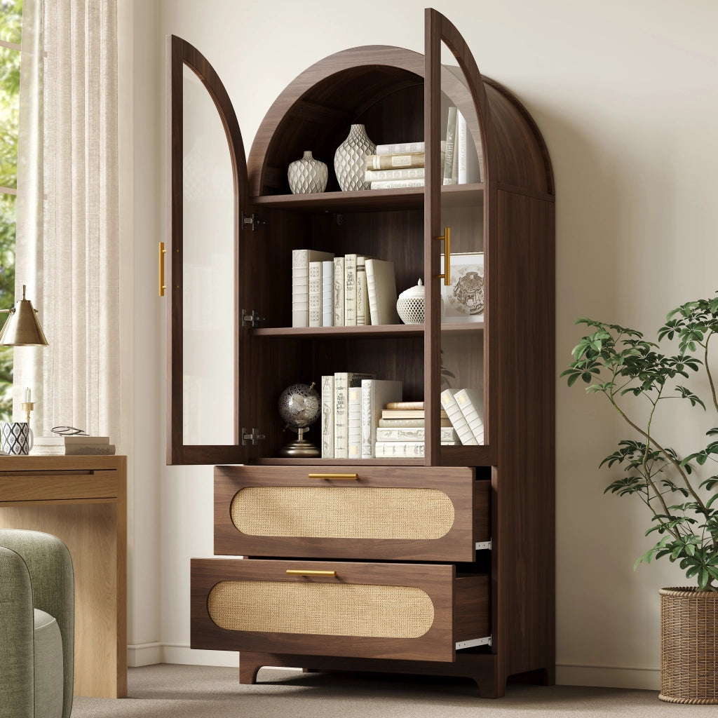 Vetrina Libreria Design Retr¨° con Cassetti e Ripiani Regolabili ¨C MINIMAL ¨C Noce, 175x80x40cm