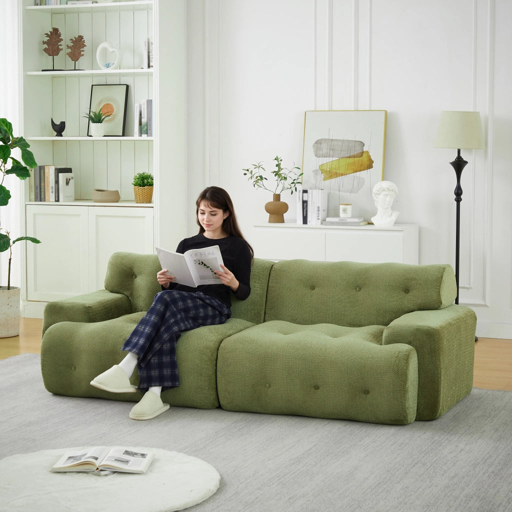 Divano a due posti modulare in ciniglia con braccioli ampi design ergonomico senza montaggio verde 224 × 104 × 66 cm