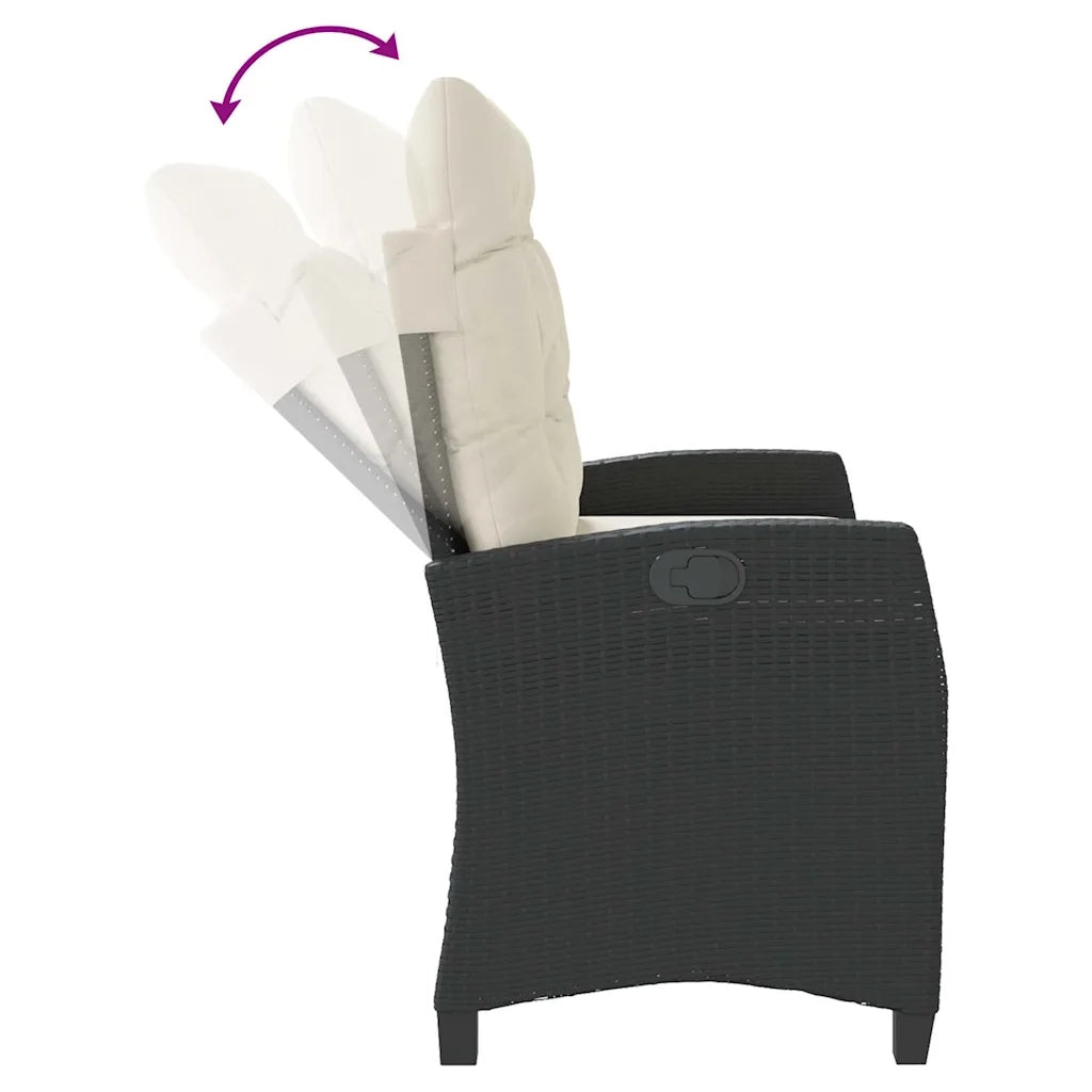Panca Reclinabile da Giardino con Cuscini-Sgabello-Sedia da esterno Nera in Polyrattan 365688