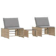 Lettini Prendisole 2 pz | Sdraio da giardino | Lettino da sole con tavolo beige in polyrattan