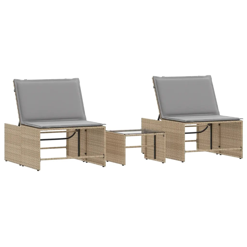 Lettini Prendisole 2 pz | Sdraio da giardino | Lettino da sole con tavolo beige in polyrattan