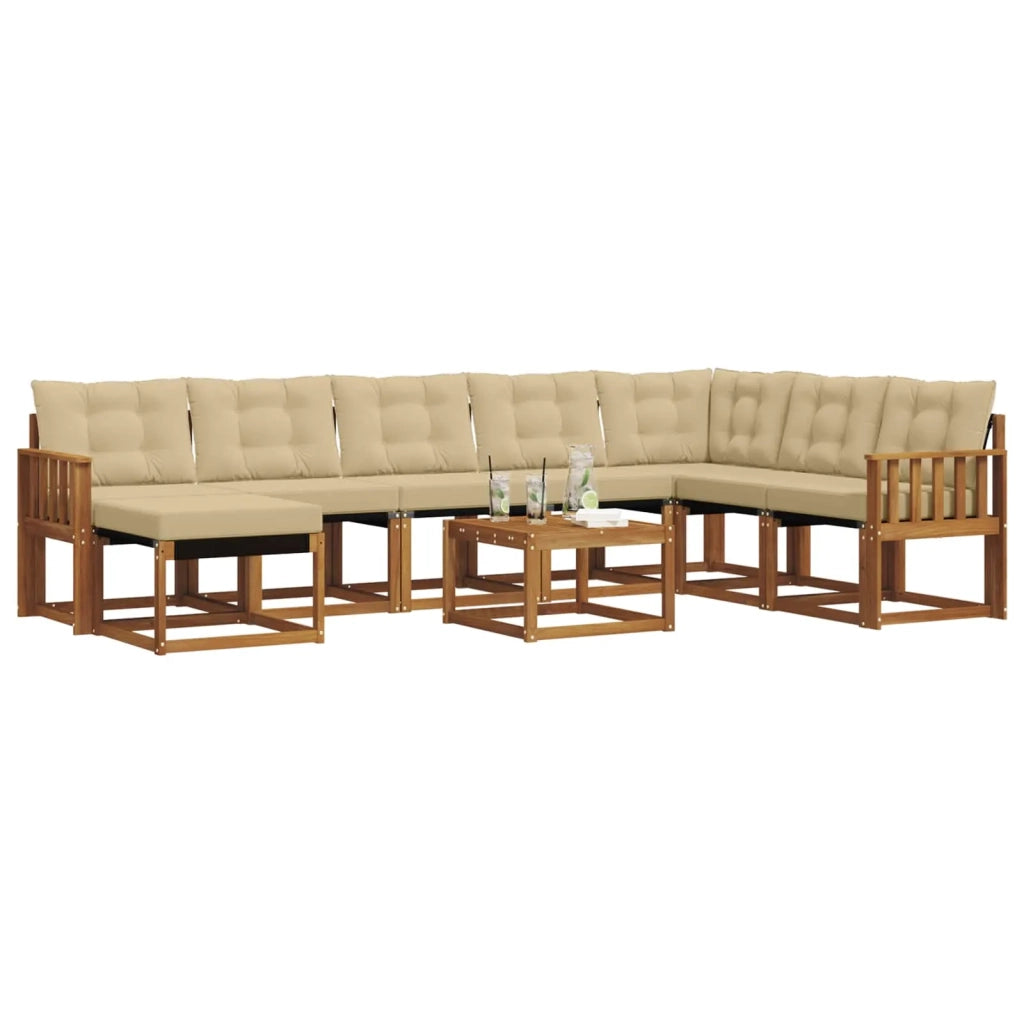 Set di divani da esterno con cuscino 9 pcs Naturale e Beige
