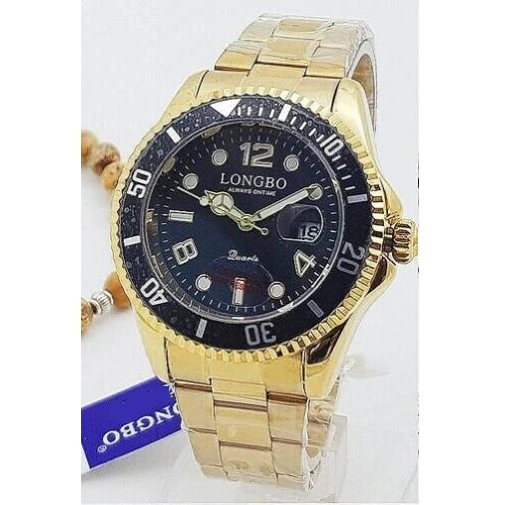 Trade Shop - Orologio Polso Longbo 80430g Uomo Quarzo Data Impermeabile Elegante Dorato Nero -