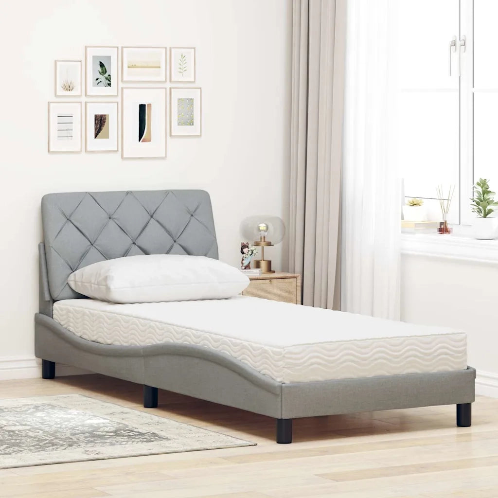 Letto con Materasso-Struttura Letto con Materasso Grigio Chiaro 90x190 cm in Tessuto