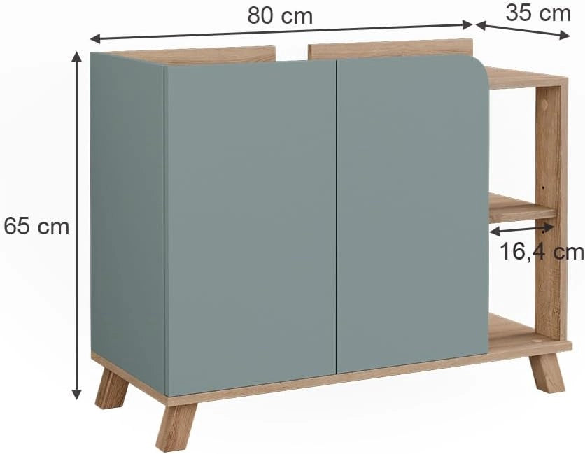 Mobiletto per lavabo Karen, Sonoma/blu, 80 x 65 cm con 2 porte