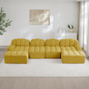 Divano angolare modulare a U 4 posti con 2 ottomani in pile granulato giallo per soggiorno 366 × 165 × 79 cm