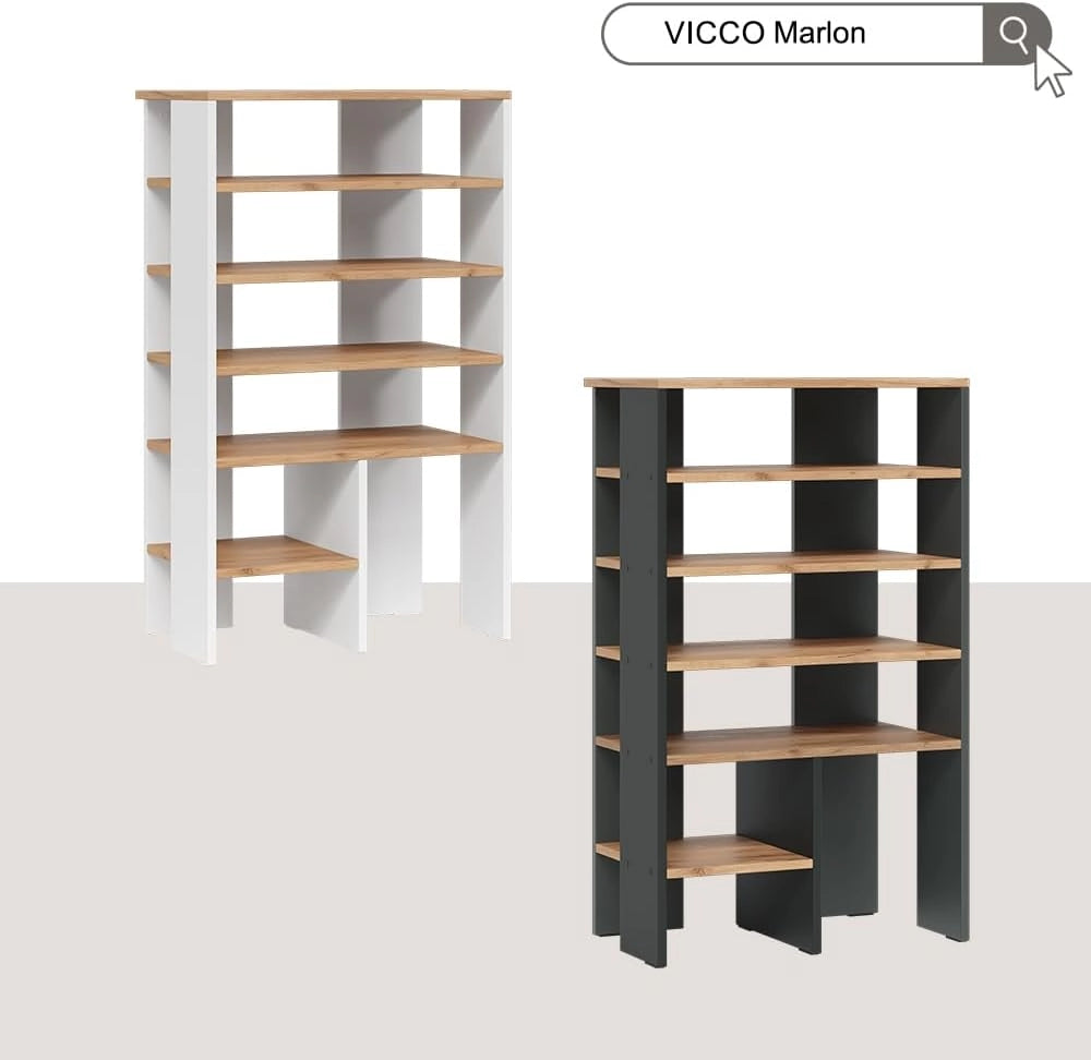 Scarpiera Marlon, Rovere bianco/dorato, 60 x 100 cm con 5 scomparti