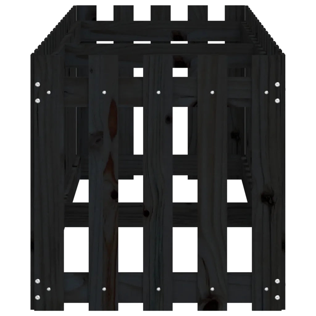 Fioriera | Cassetta per fiori | Vaso Giardino a Recinzione Nera 200x50x50cm Massello Pino