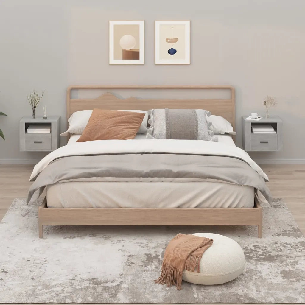 Comodini a Muro 2 pz-Set di 2 Tavolino da notte Grigio Cemento 50x36x40 cm