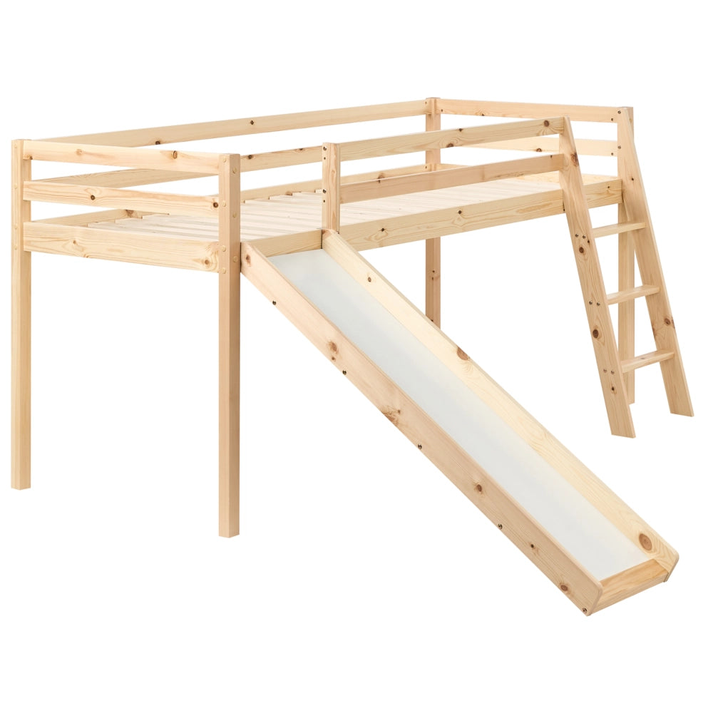 Letto a castello per bambini in legno con rete a doghe 90 x 200 cm con scivolo Marrone Chiaro per bambini
