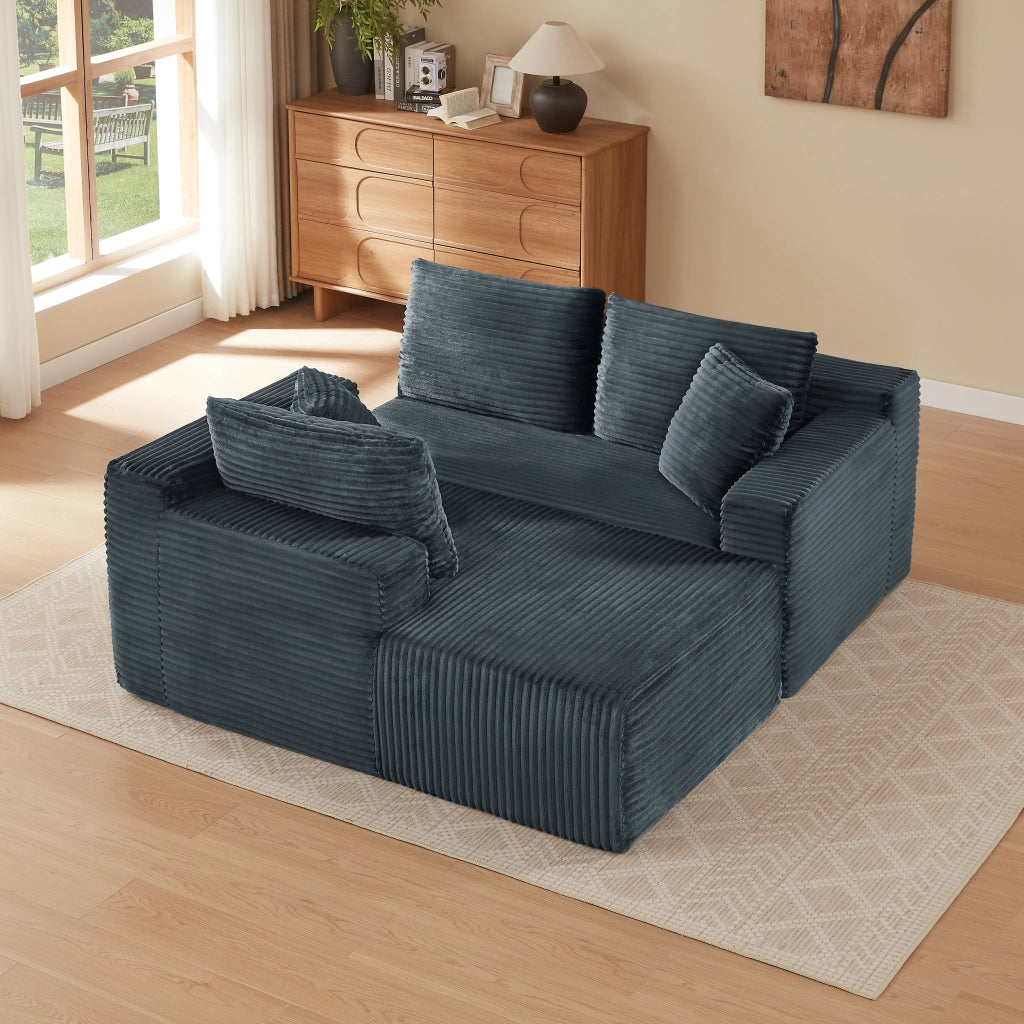 Divano modulare a L con 4 configurazioni in tessuto traspirante e cuscini collo grigio scuro 252,5 × 163 × 65 cm